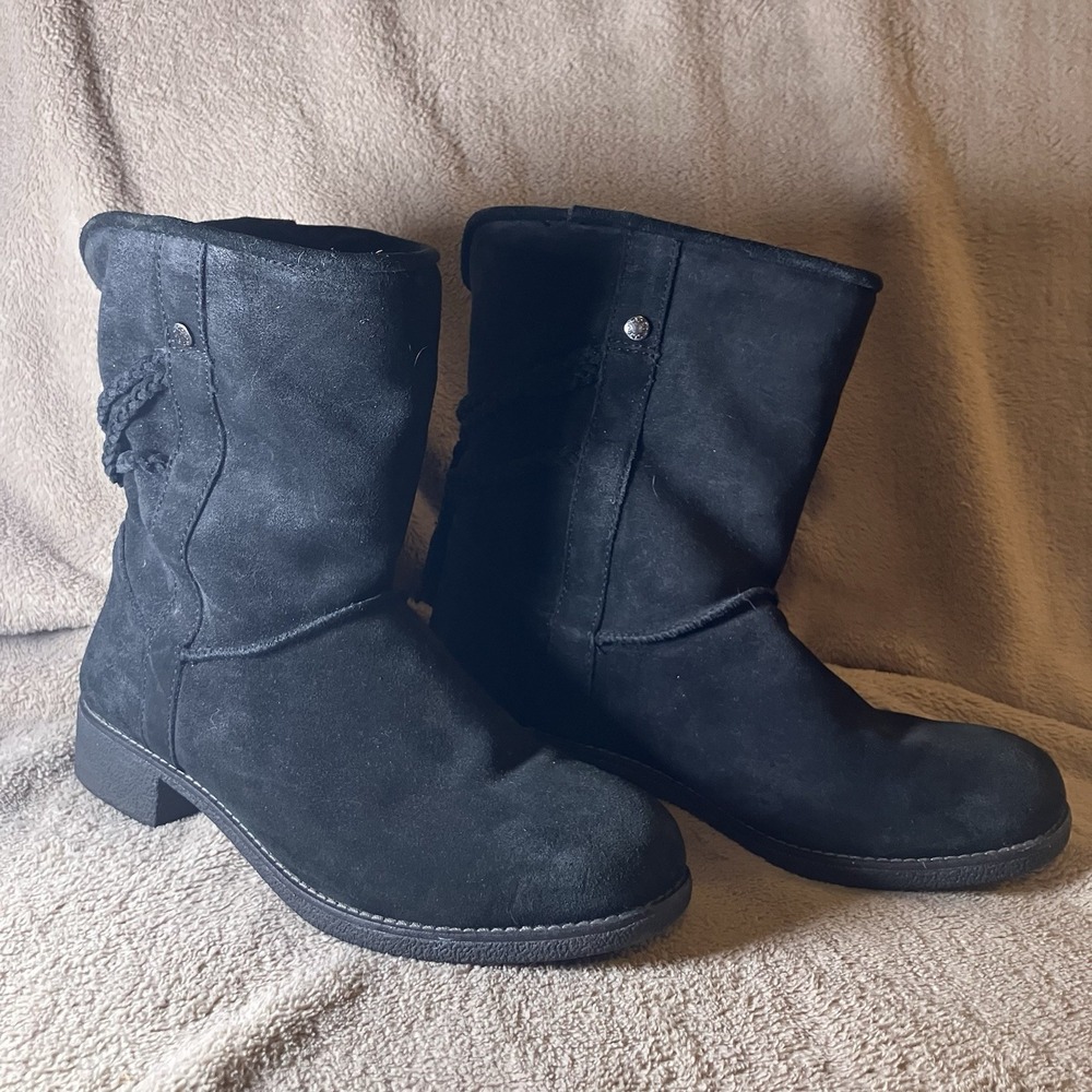 Abeo Blaine Suede Shearling-Lined Boots Women's Size 8.5 Black‎ LEATHER SUEDE
